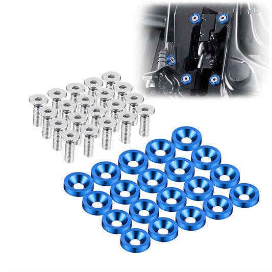 20Pcs Billet Aluminum Fender Bumper Washer Bay Dress up Bolt Screw Kit Blue