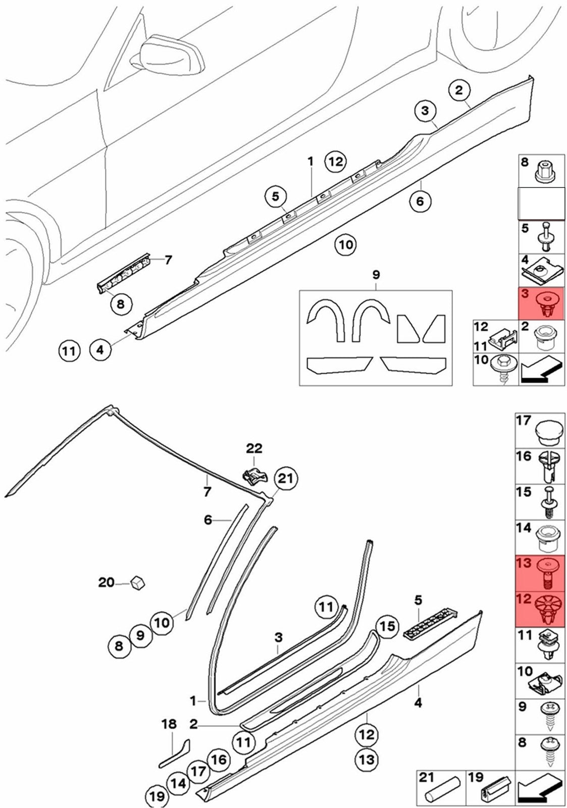 for BMW Trim Spacer Clips  Pin Kit 07147122912 07147122913 51717066226