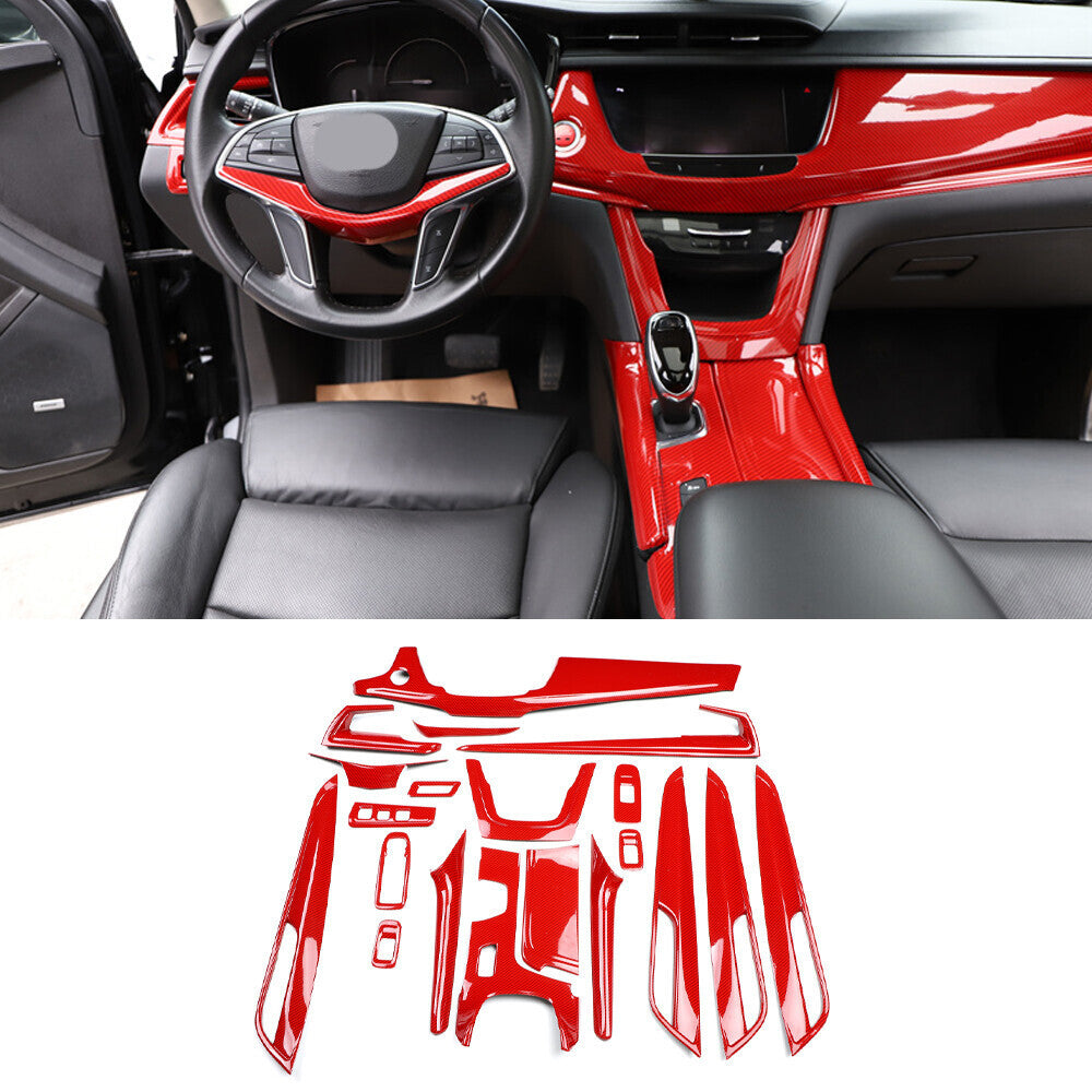 for Cadillac XT5 2017-19 Red Carbon Fiber Interior Decoration Frame Cover Trims