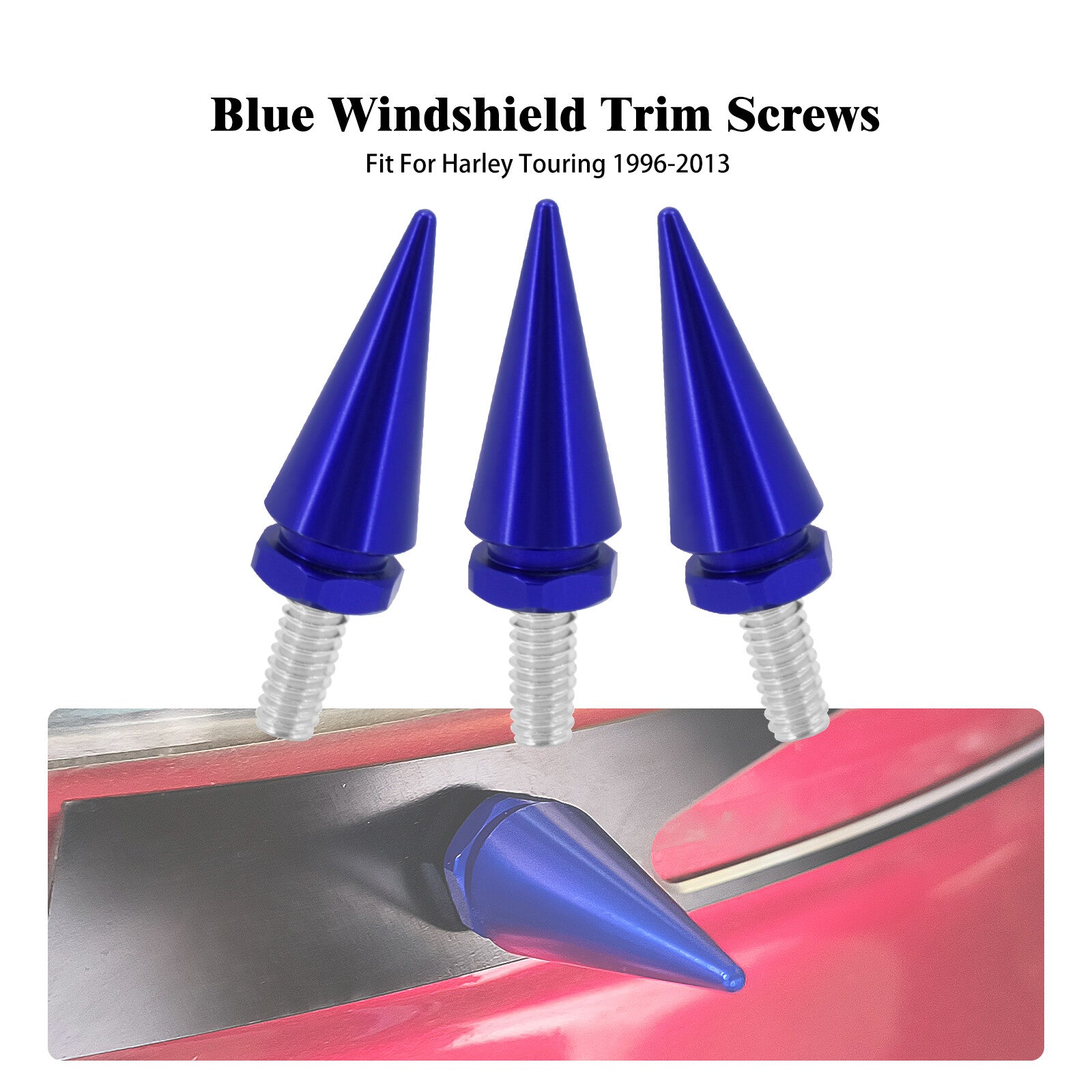 3x Blue Impaler Spike Wind Screen Windshield Bolt For Electra Street Glide 96-13