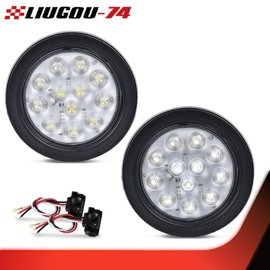 Suitable for trailer trucks, 4-inch clear lens, round 12 LED reverse backup taillight, 12V.