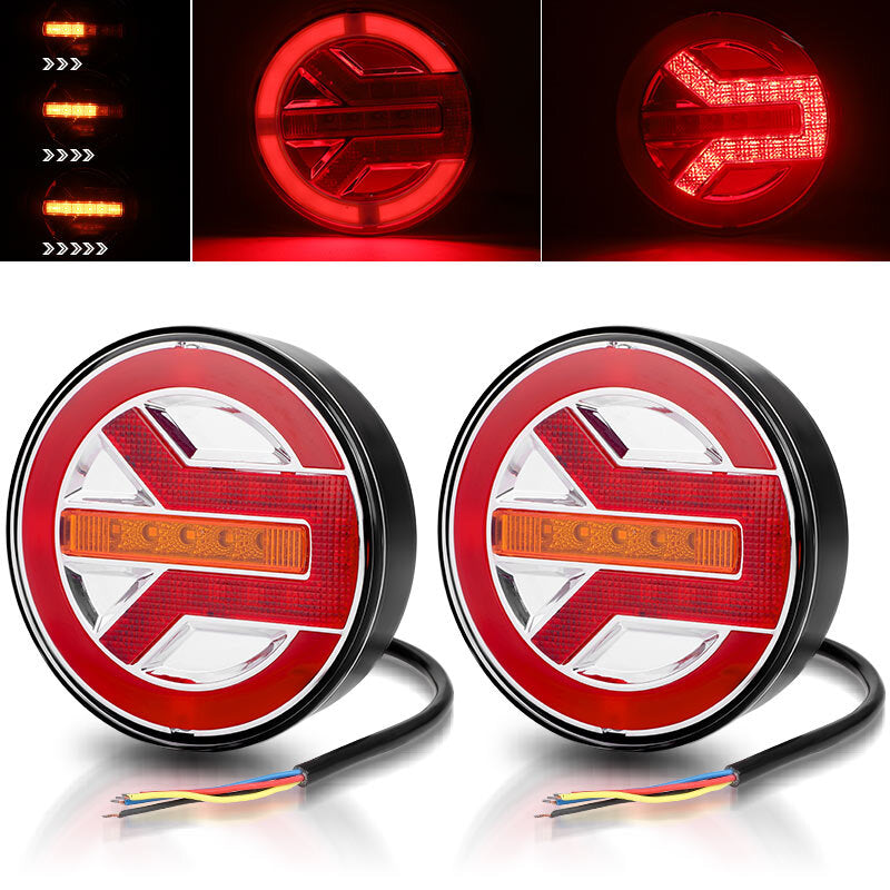 2X Round 5.5 LED Trailer Truck Turn Signal Brake Stop Tail Lights DRL Amber+Red