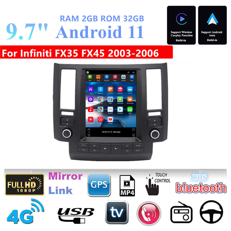 9.7''Android11 32GB Carplay Car Stereo Radio GPS for Infiniti FX35 FX45 2003-06