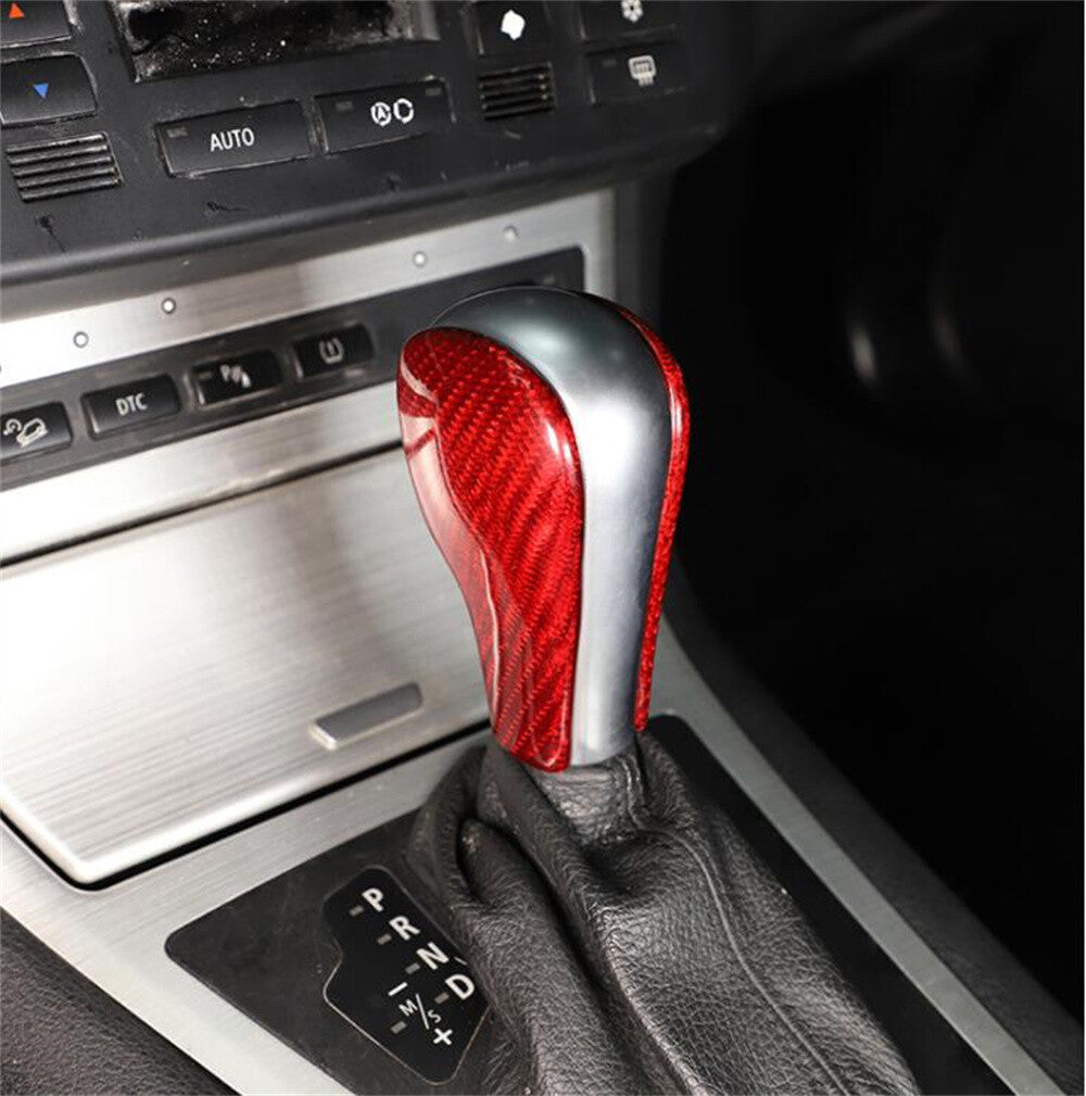 2¡ÁRed Carbon Fiber Gear Shift Knob Trim for BMW 5 Series 96-07 X3 06-10 X5 04-06
