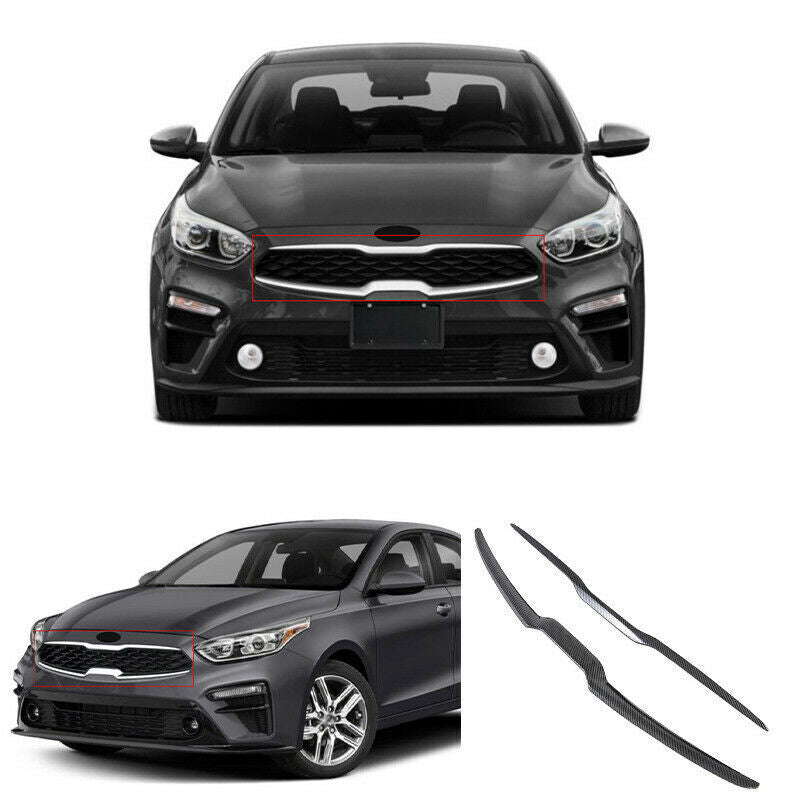 for Kia Forte 19-21 Carbon fiber Front Center Grille Grill Molding Cover Trim 2x