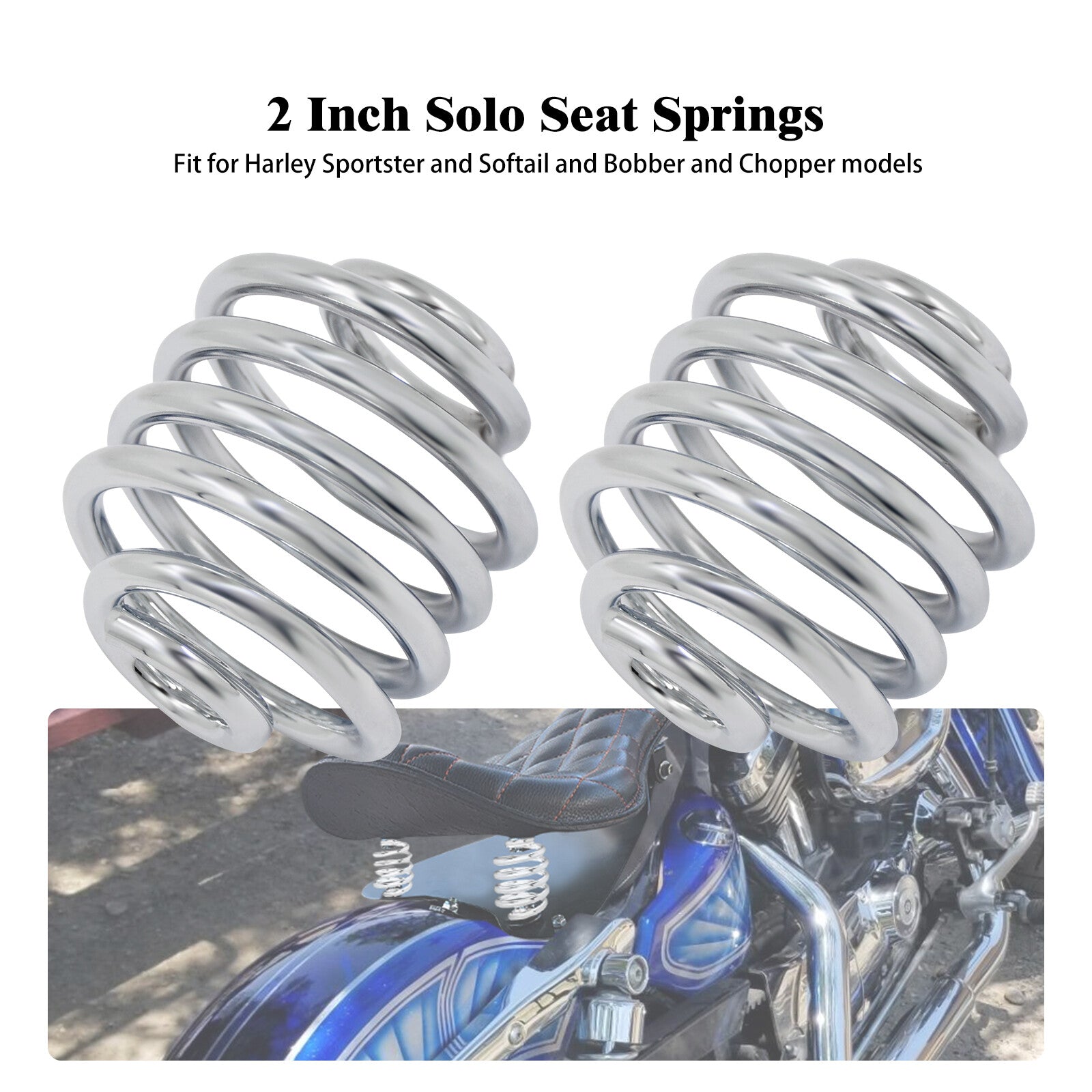Chrome 2 Barrel Coiled Solo for Seat Springs for Harley for Honda for Suzuki Chopper Bobber