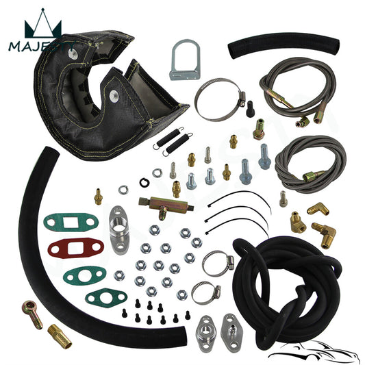 T3 T4 Complete Turbo Oil Line Inlet Drain Return Kit +T3 Blanket Heat Cover GT45