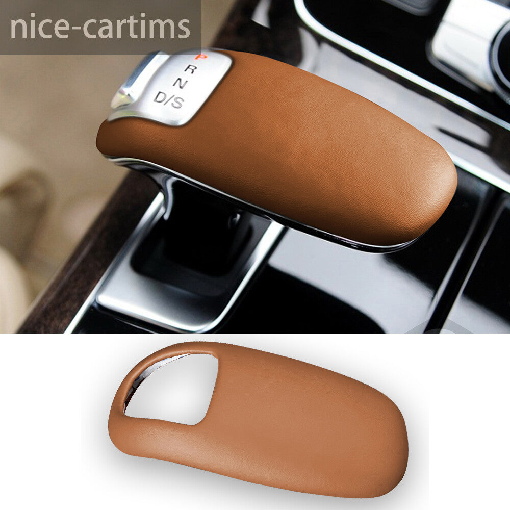 PU Leather Brown Car Gear Shift Knob Panel Cover for Audi for A8 2011-17 Accessories