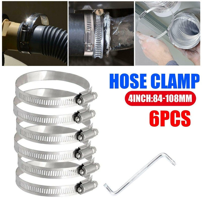4-inch Adjustable Hose Clamp Stainless Steel Pipe Clamp Worm Gear Drive Clamp
