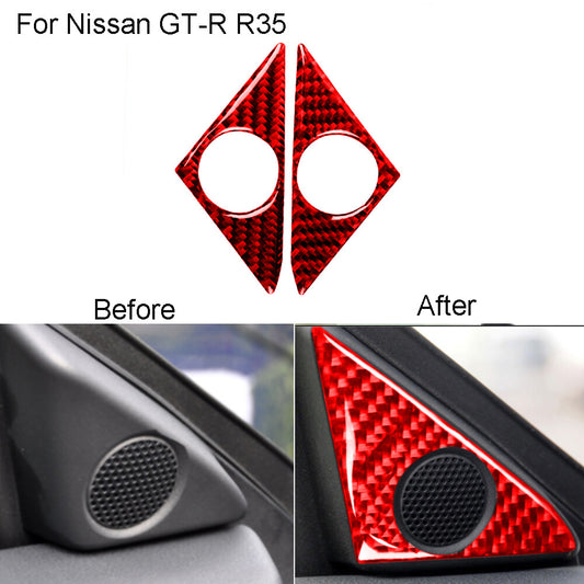Red Carbon Fiber Loudspeaker Frame Cover Trim for Nissan GT-R R35 2008-2020