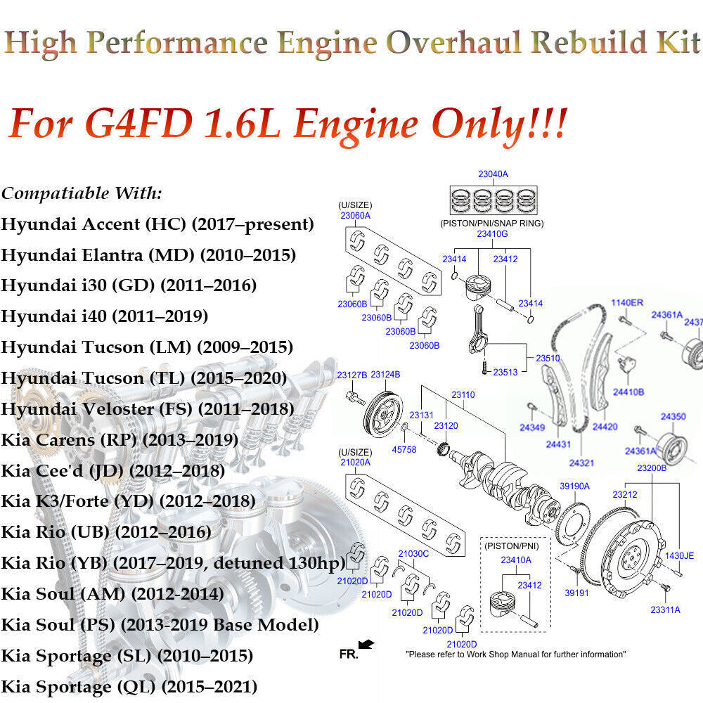 G4FD 1.6L Engine Crankshaft Connecting Rods w/ Bearing Set for Hyundai for Kia Soul