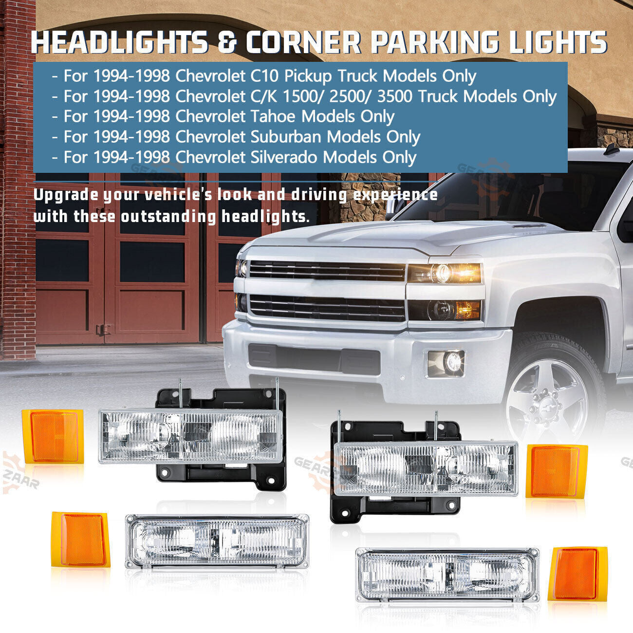 Headlights For 1994-1998 for Chevy Silverado C10 C/K 1500 2500 3500 w/ Bumper SY