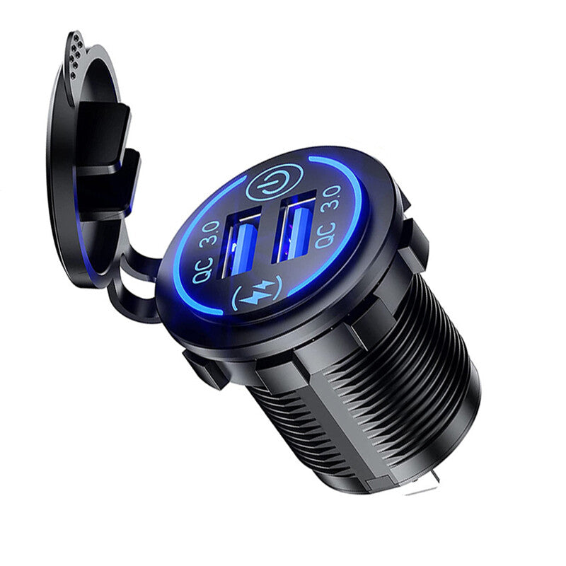 12V-24V QC3.0 USB Fast Charger Socket for Cars and Motorcycles - 1PCS