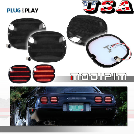 (Set/4) Smoked LED Brake Light and Taillight Lens Kit for 1990-1996 for Chevrolet for Corvette C4