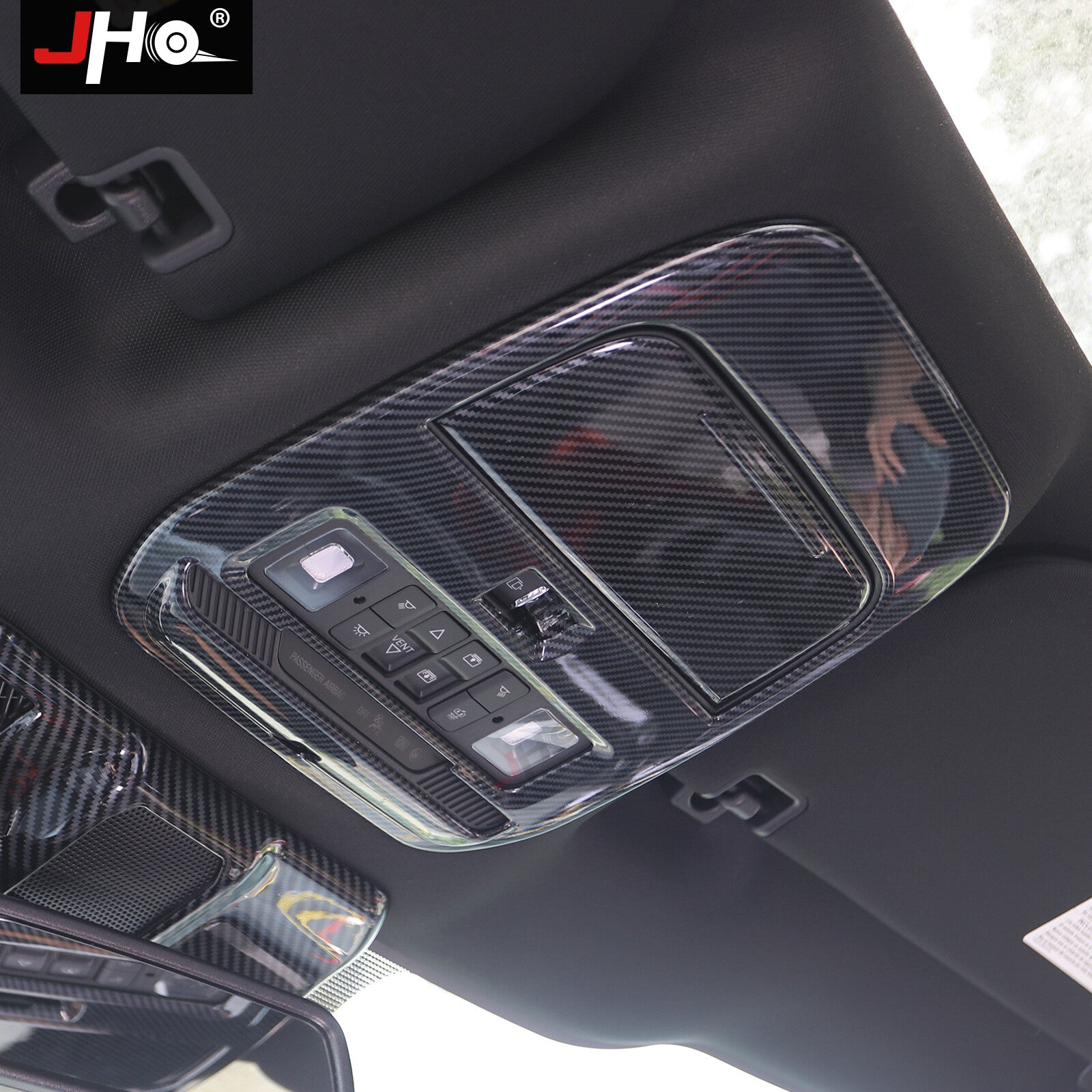 ABS Carbon Fiber Front Reading Light Decor Panel Cover Trim for Ford F150 2021+