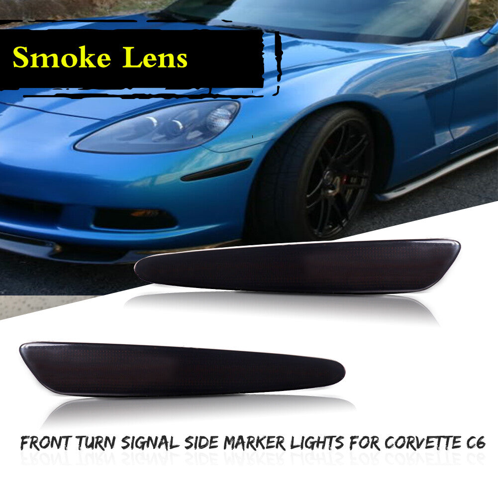 2-Piece Smoked Front Marker Light Housings for Chevrolet for Corvette C6 2005-2013