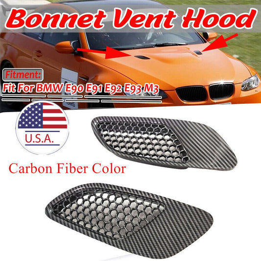 2x Glossy Carbon Fiber ABS Plastic Car Bonnet Vent Hood for BMW E90 E91 E92 E93
