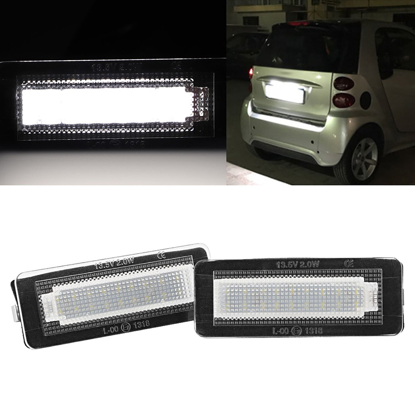 2Pcs Rear Lamp 18LED License Number Plate Light Lamps for Smart Fortwo W450 W451