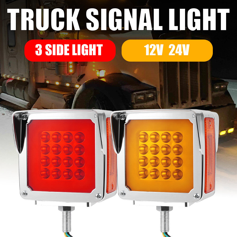 2X LED Double Face Stud Mount Pedestal Fender Brake Turn Tail Lights Waterproof