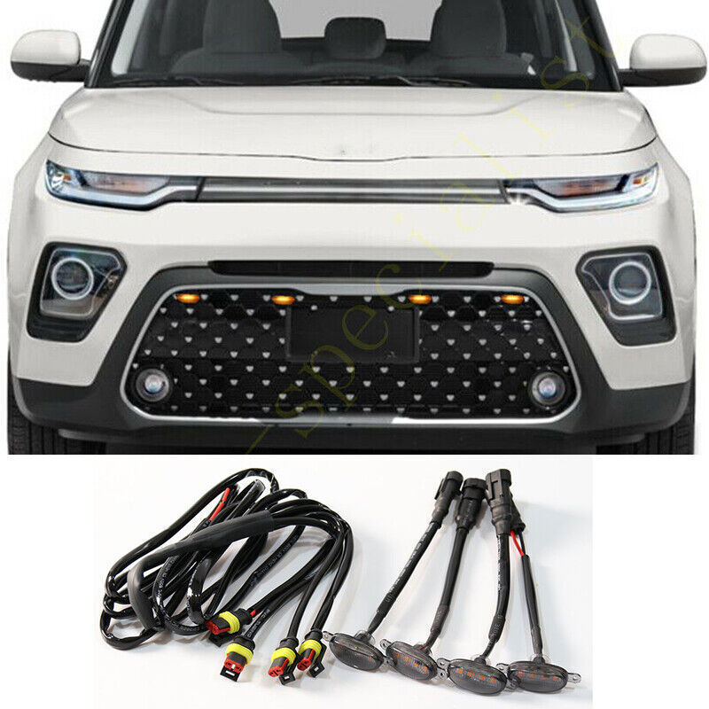 for Kia Soul 2020-2024 Front Grille smoke LED Light Style DRL Lamp trim