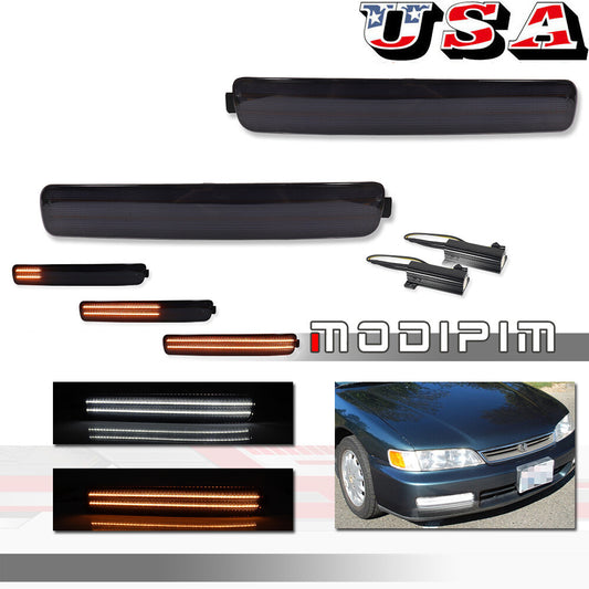 Pair of LED Smoke DRL Turn Signal Lights for 96-97 for Honda Accord 2D Coupe/4D Sedan