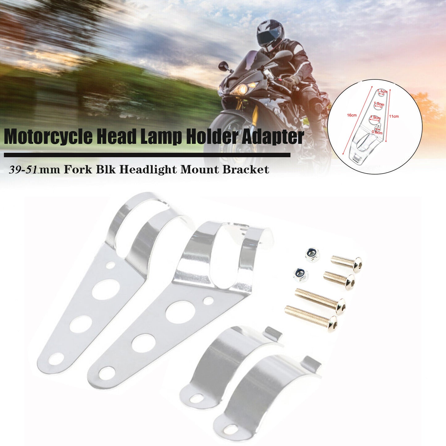 2x Motorcycle Motorbike Headlight Mount Bracket For Fork Tubes 39mm-51mm Chrome