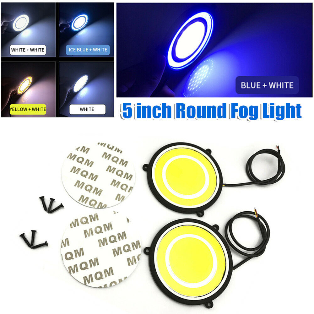 2-Pack 5-inch Car Daytime Running Lights, Round White LED COB Driving Fog Lights