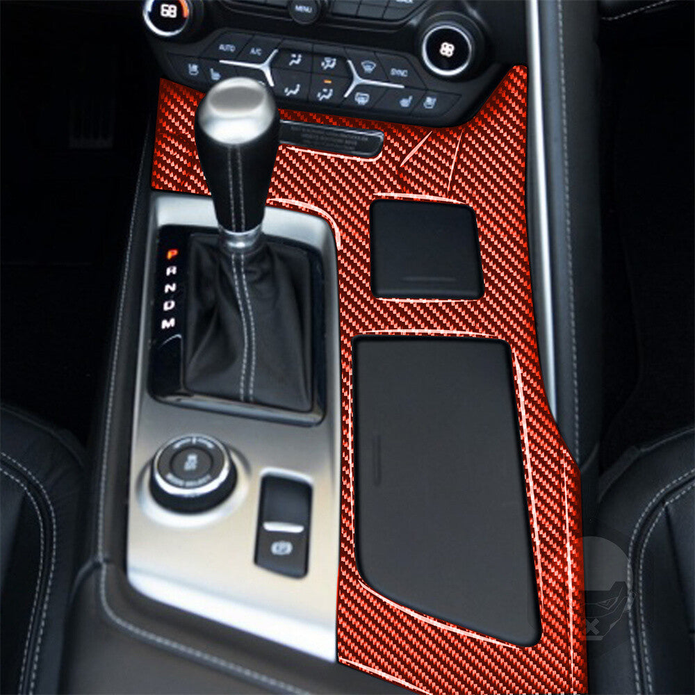 5¡ÁRed Carbon Gear Shift Cup Holder Panel Cover for Chevrolet for Corvette C7 2014-19