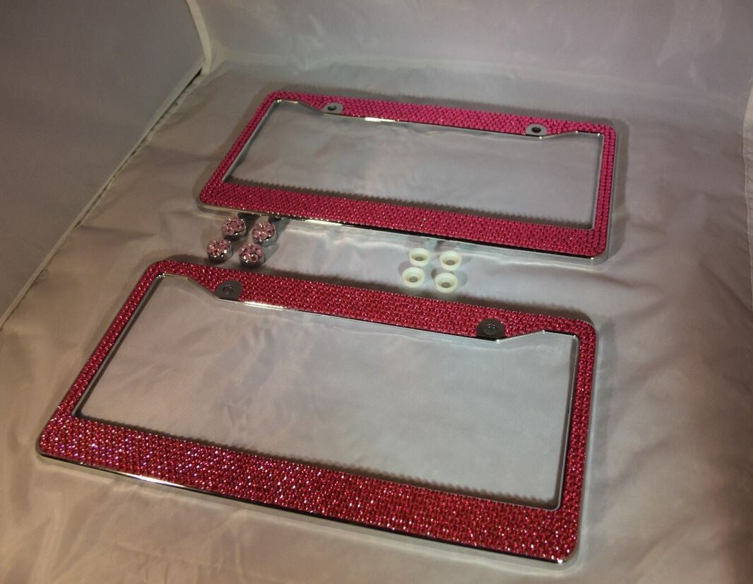 2-Piece Car License Plate Frame Cover for Rear Trunk Pink Glitter Crystal Suitable  for ford