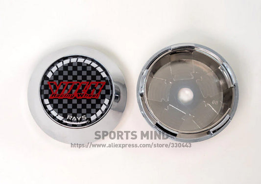 4-piece set of 65mm Volk racing logo wheel center caps, hubcaps, rim caps, badges, chrome, carbon
