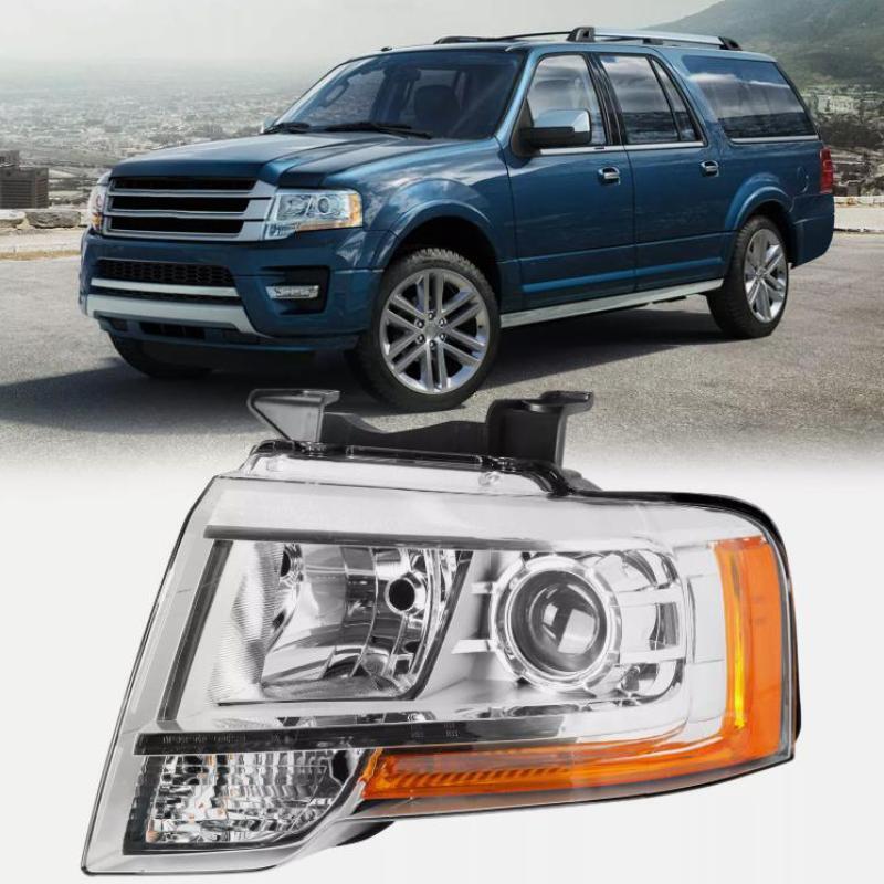 for Ford Expedition 2015 - 2017, left-hand driver's side chrome projector headlight.