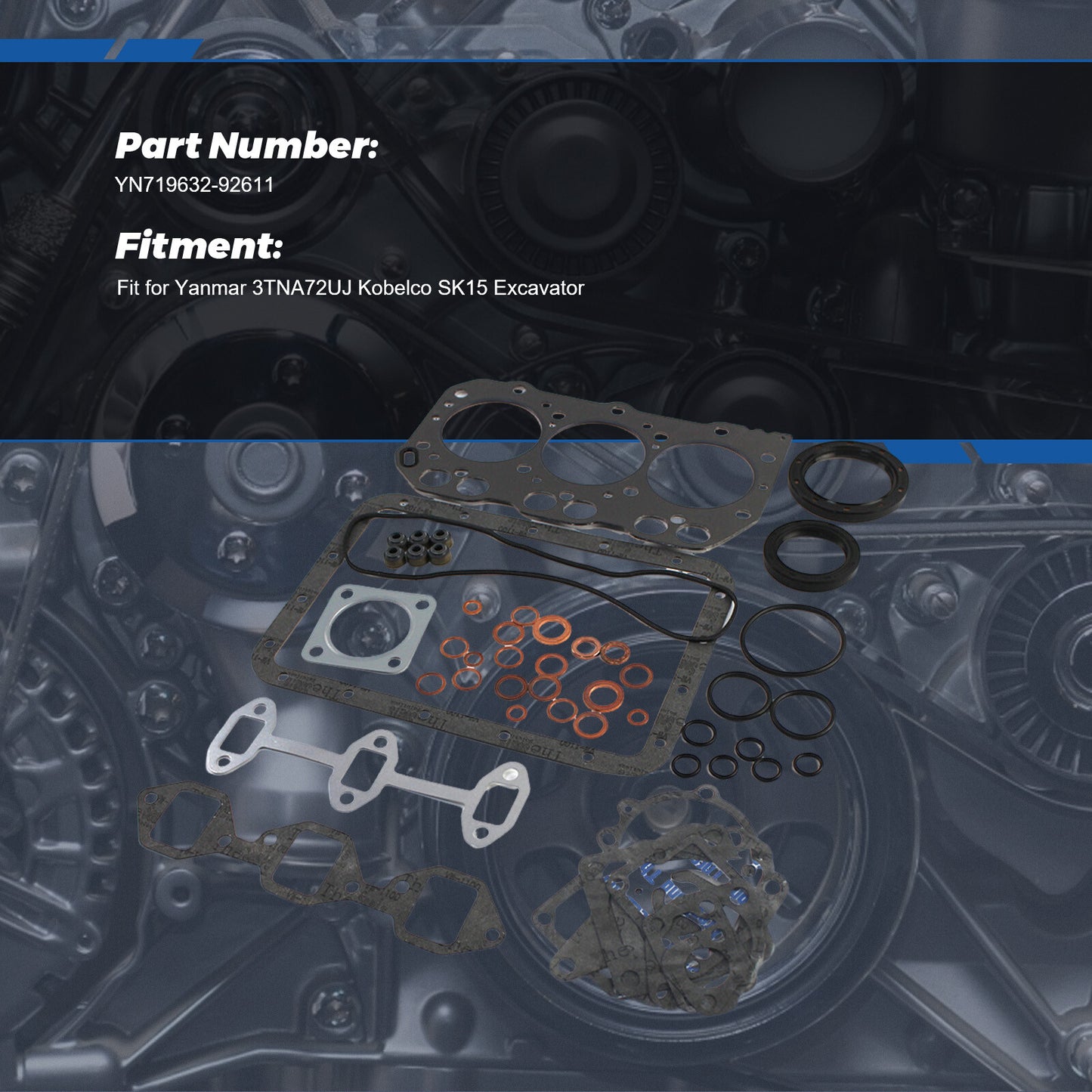 3TNA72 3TNA72UJ Engine Full Gasket Kit for Yanmar Tractor Loader Kobelco SK15SR