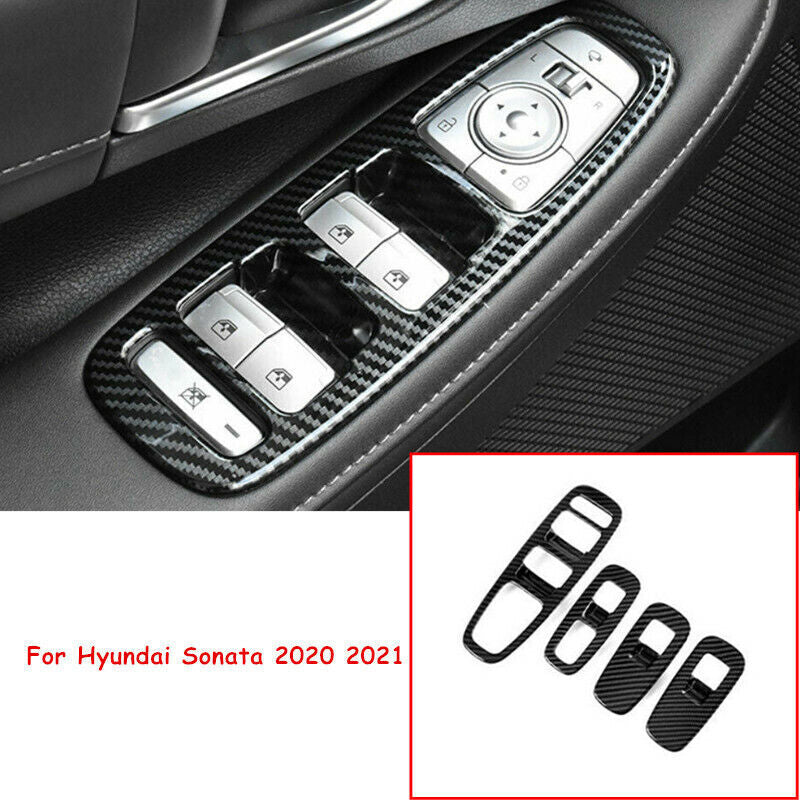 Carbon Fiber 4X Window Lift Switch Panel Cover Trim for Hyundai Sonata 2020 2021