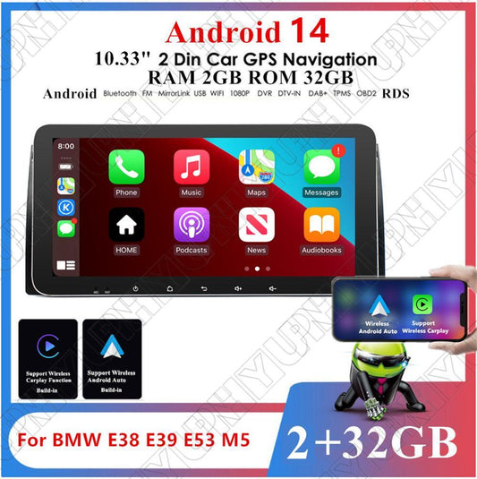 10.33 Android 14.0 Stereo Radio GPS Nav Head Unit Wifi for BMW for X5 E53 2000-2007