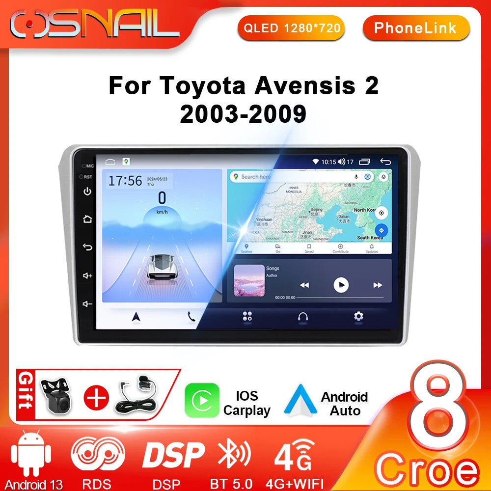for Toyota Avensis T250 2 II 2003-2009 CarPlay Car Radio GPS Stereo Video Player