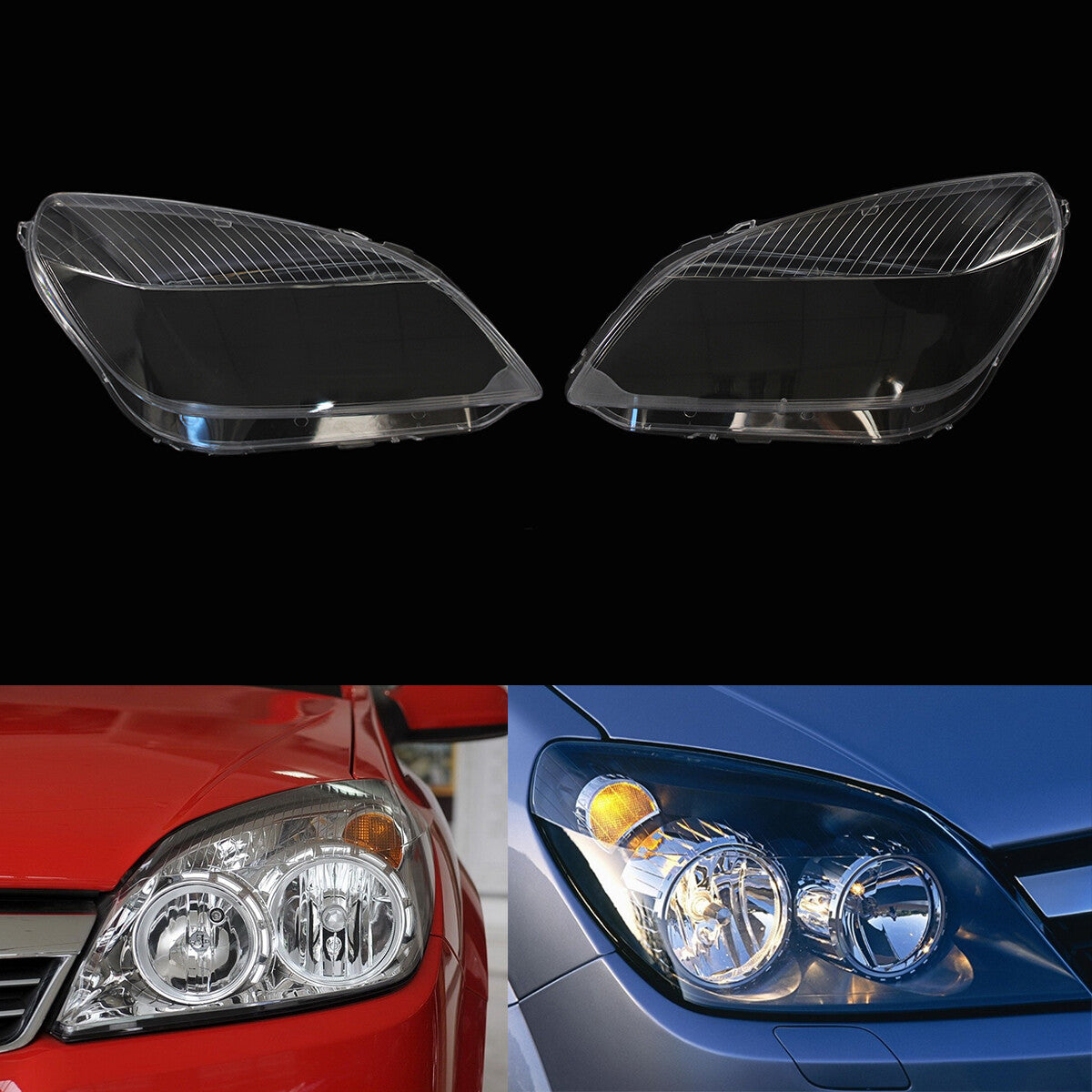 Replacement protective cover for Opel Astra H 2007 - 2010 halogen headlight lenses (left + right -)