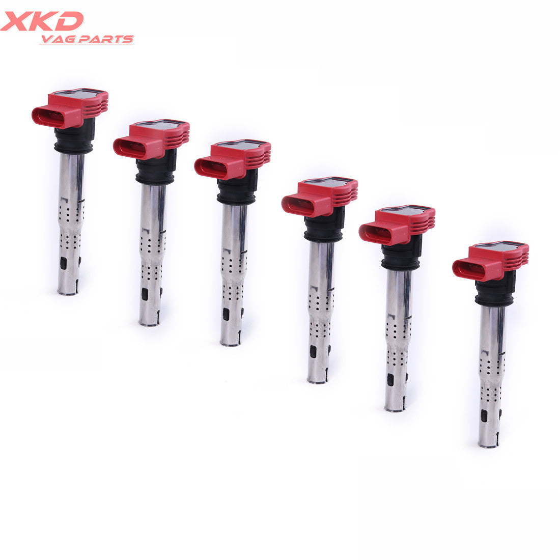 6Pcs Brand New Red Ignition Coils for VW Touareg for AUDI for A4 for A6 2.8 3.0 TFSI 3.2 V6
