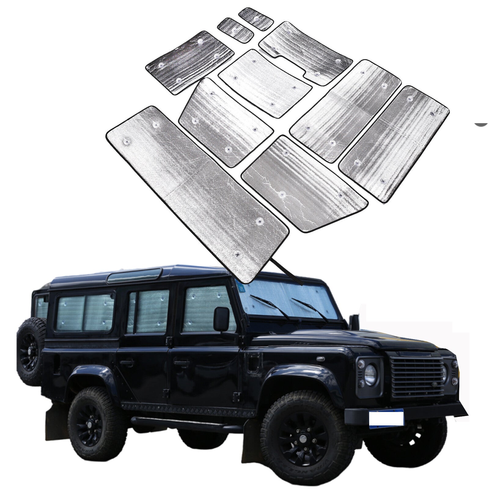 Complete set of sunshade windshield and dashboard covers for Land Rover for Defender 2004-2018 (10 pieces)