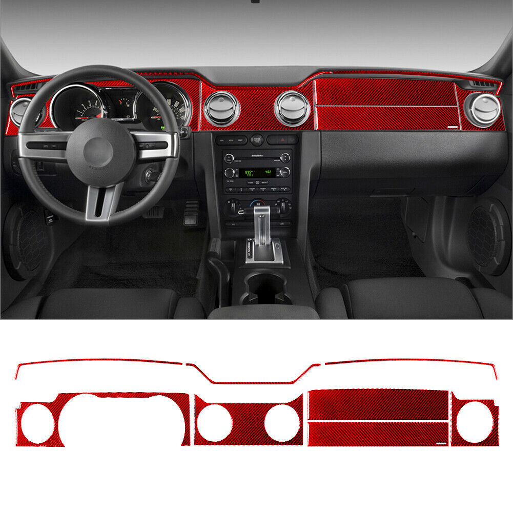 26Pcs Red Carbon Fiber Interior Full Set Decor Trim Kit for Ford for Mustang 2005-09