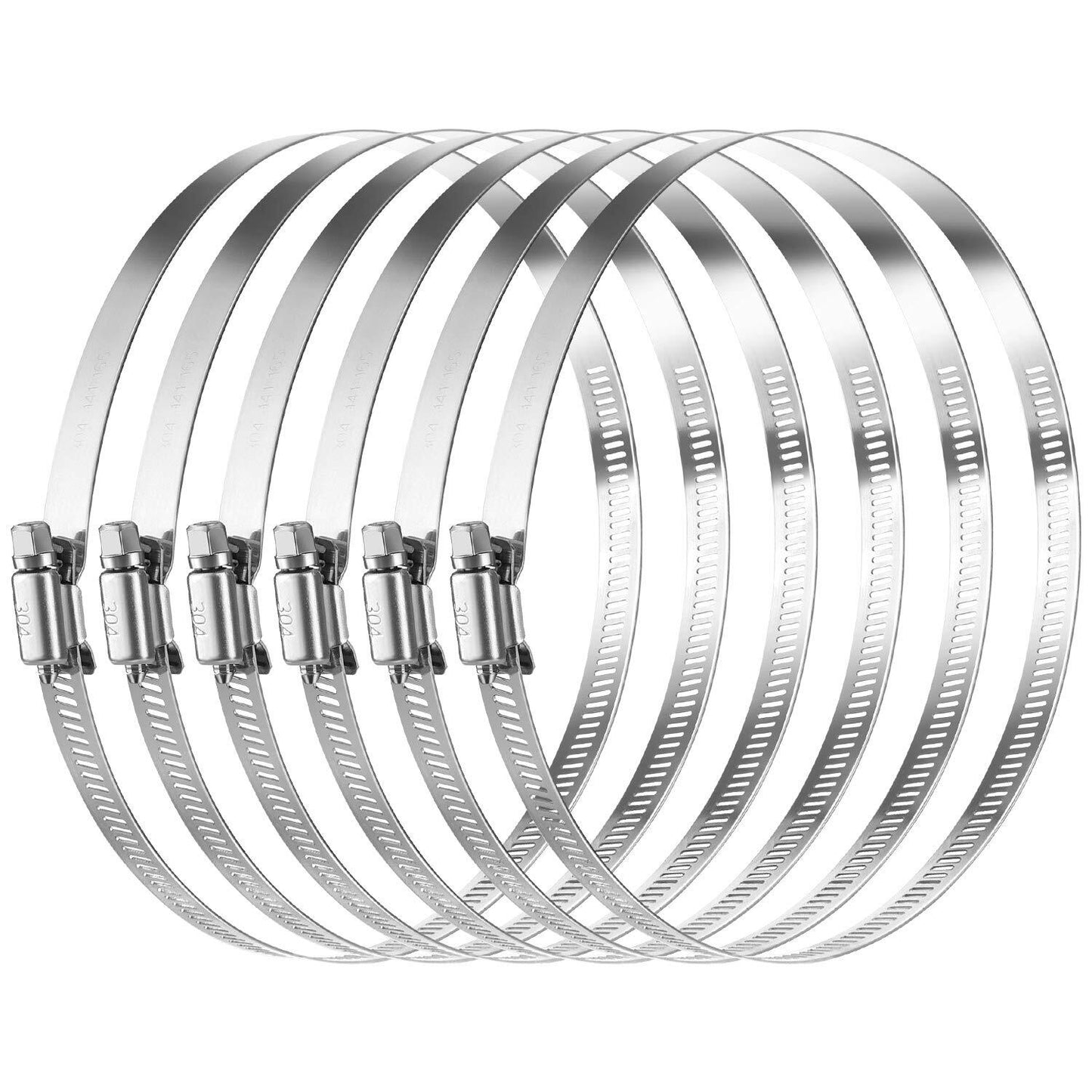 6-Piece Stainless Steel Hose Clamps, 10-inch Worm Gear Hose Clamps, Pipe Clamps, Jubilee Clamps