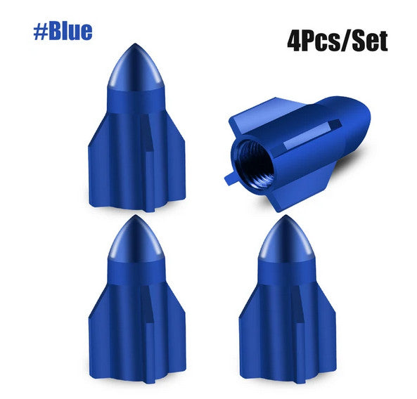 4-piece car tire valve cover rod air dust cover dustproof blue rocket for Toyota