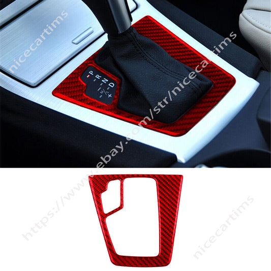 Red Carbon Fiber Central Control Gear Shift Panel Cover for BMW X3 E83 2004-2010