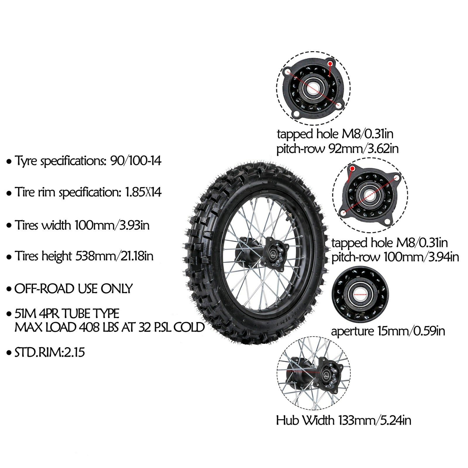 14-inch rear wheel 90/100-14, Pitbike Taodao cooler SSR 125cc 110
