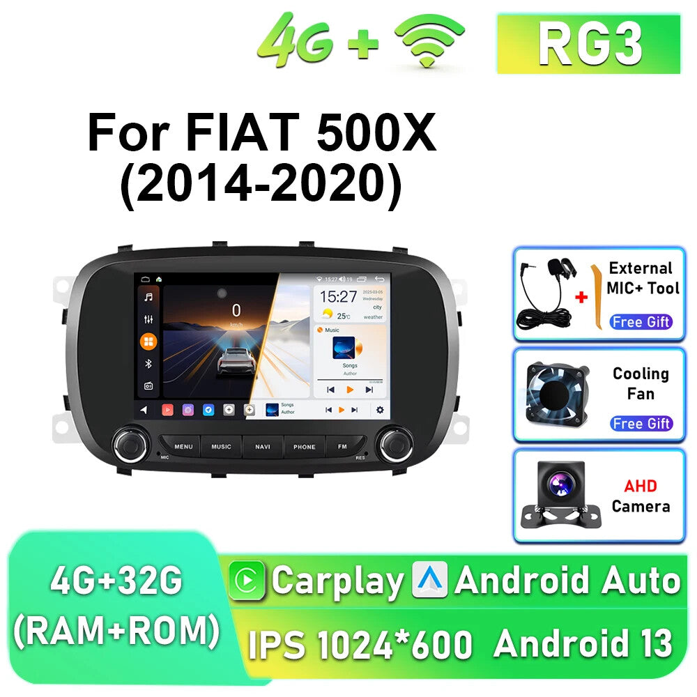 for Fiat 500X 2014-2020 GPS CarPlay Car Radio 4G Stereo Multimidia Player Screen