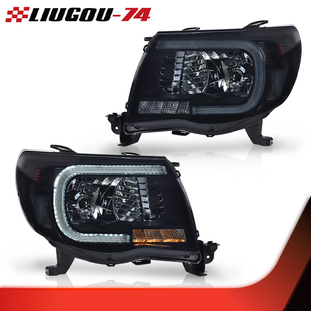 Suitable for 2005-2011 for Toyota Tacoma transparent LED headlights in black/smoky finish.