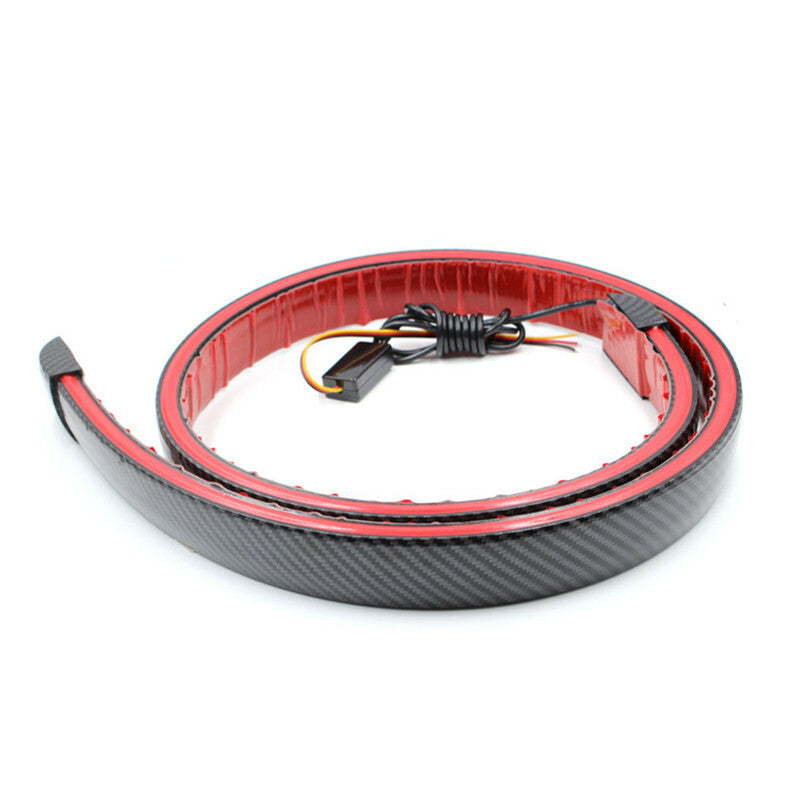 Car Carbon Fiber Rear Trunk Spoiler Lip Light Strip Signal BrakeTail Wing Lamp