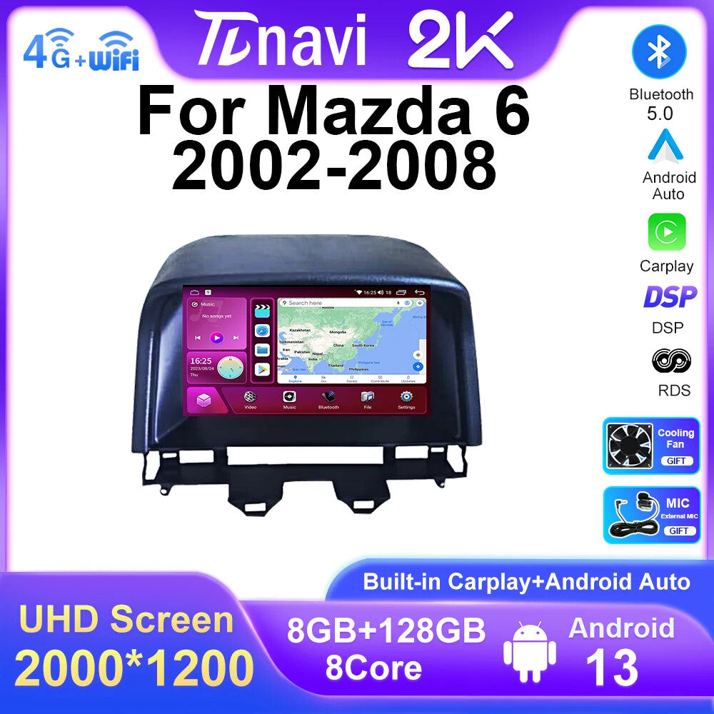 for Mazda 6 2002-2008 Android CarPlay Car Radio 4G GPS Multimedia Player Screen