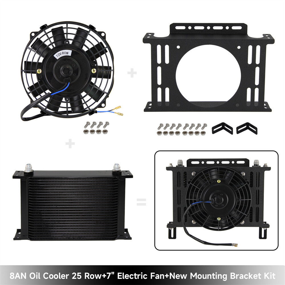Universal 25 Row AN8 Engine Oil Cooler + 7 Fan Kit New Mounting Bracket Kit BK