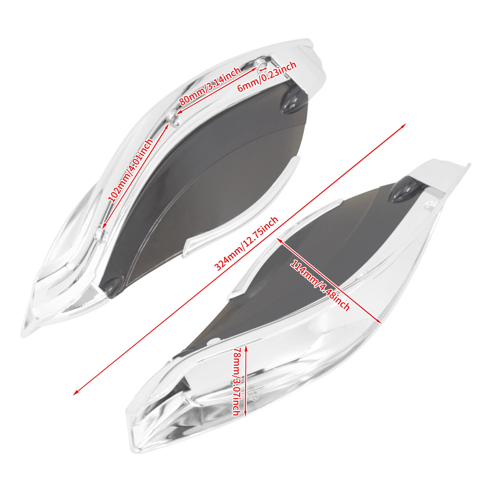 Chrome Batwing Fairing Brown Air Deflectors for Harley Electra Street Glide 14+