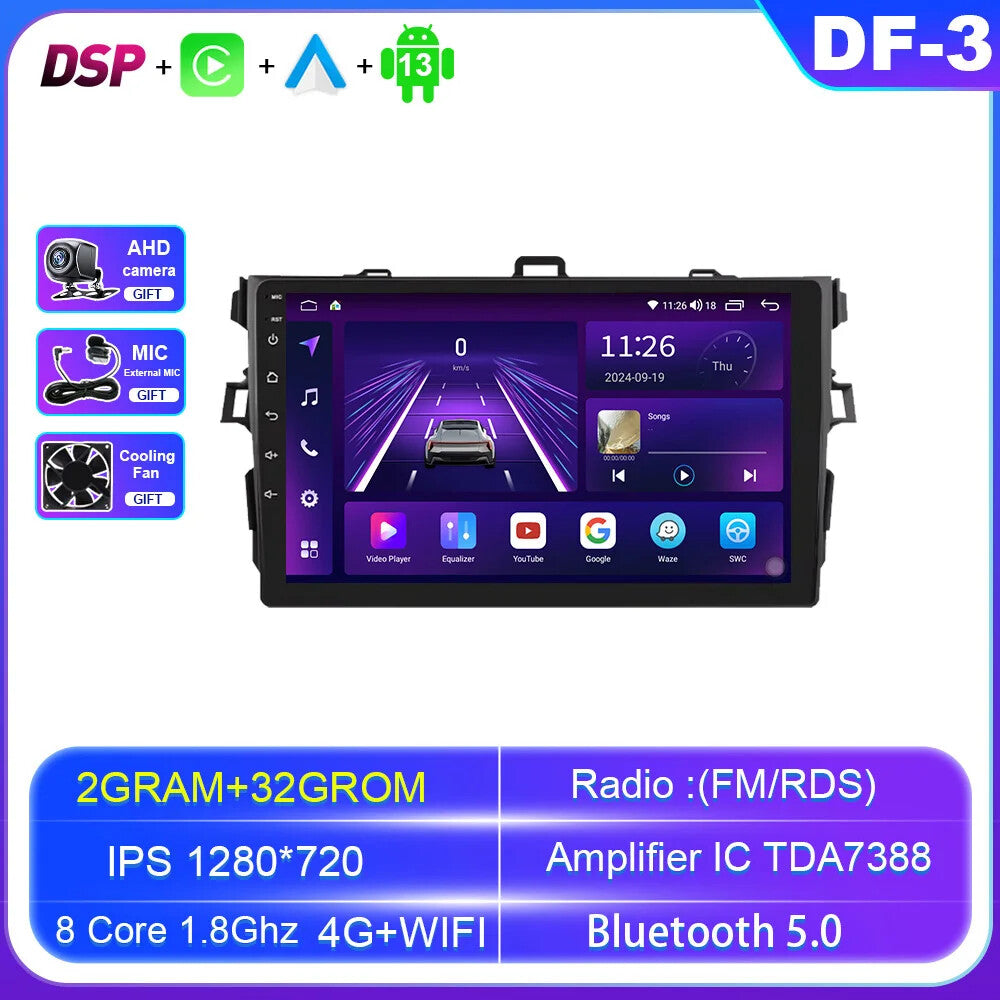 for Toyota for Corolla E140 150 2007-2012 CarPlay Car Radio GPS Stereo Player Screen